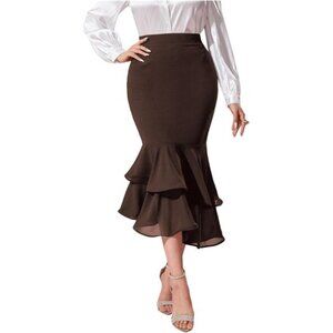 Women's Fishtail Skirt High Waist Casual Brown